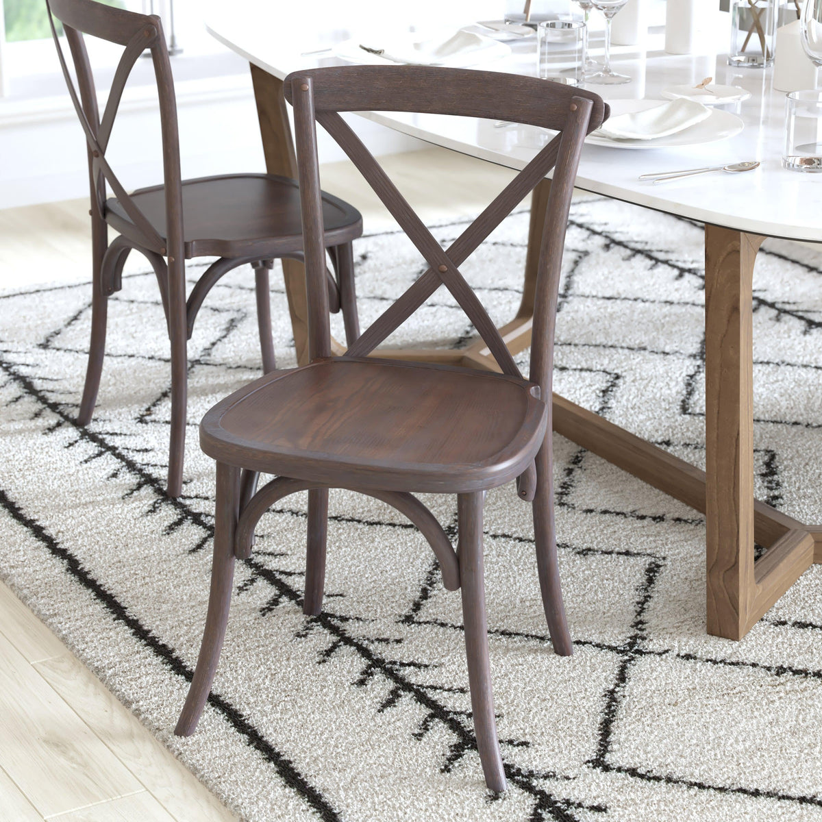 Dark Driftwood |#| Gray Wash Dark Driftwood X-Back Dining Chairs