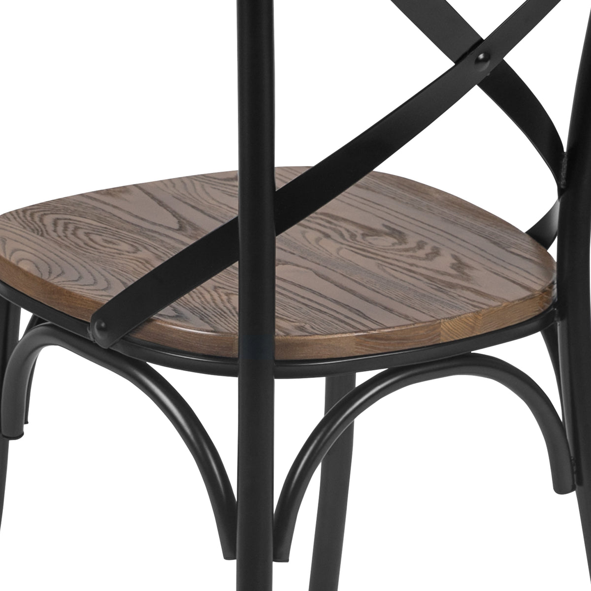 Black/Fruitwood |#| X-Back Black Metal Dining Restaurant Chair with Fruitwood Seat