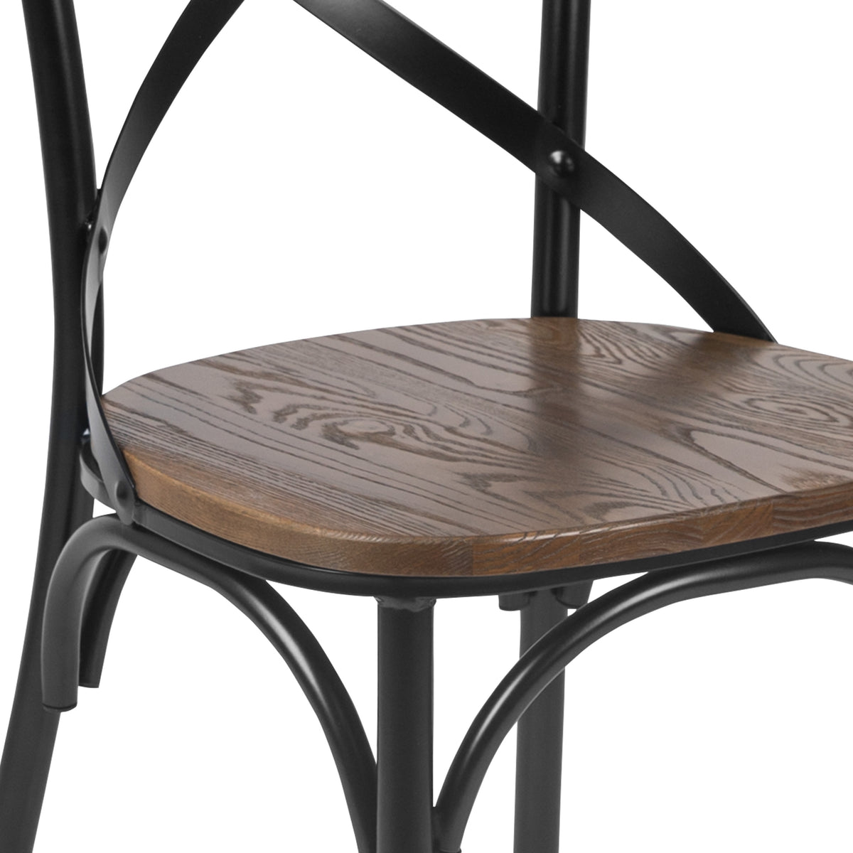 Black/Fruitwood |#| X-Back Black Metal Dining Restaurant Chair with Fruitwood Seat
