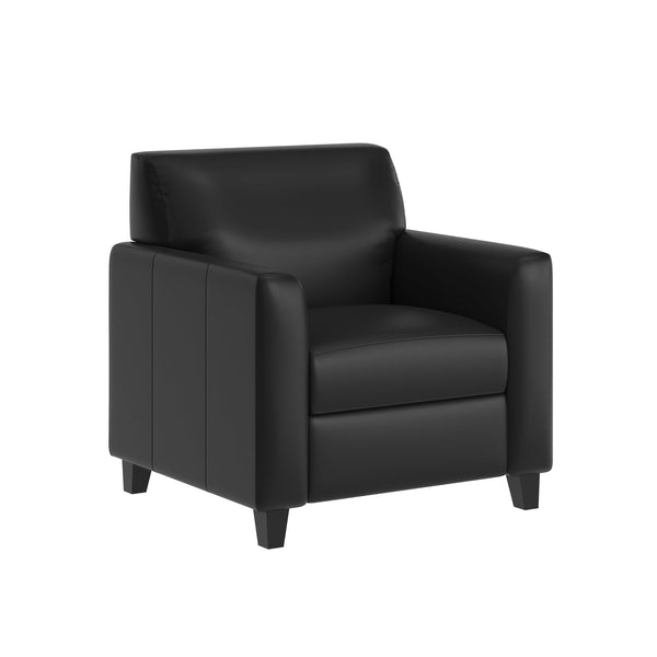 Black/Wood Legs |#| Commercial LeatherSoft Reception Chair with AC/USB/USB-C Charging Ports in Black