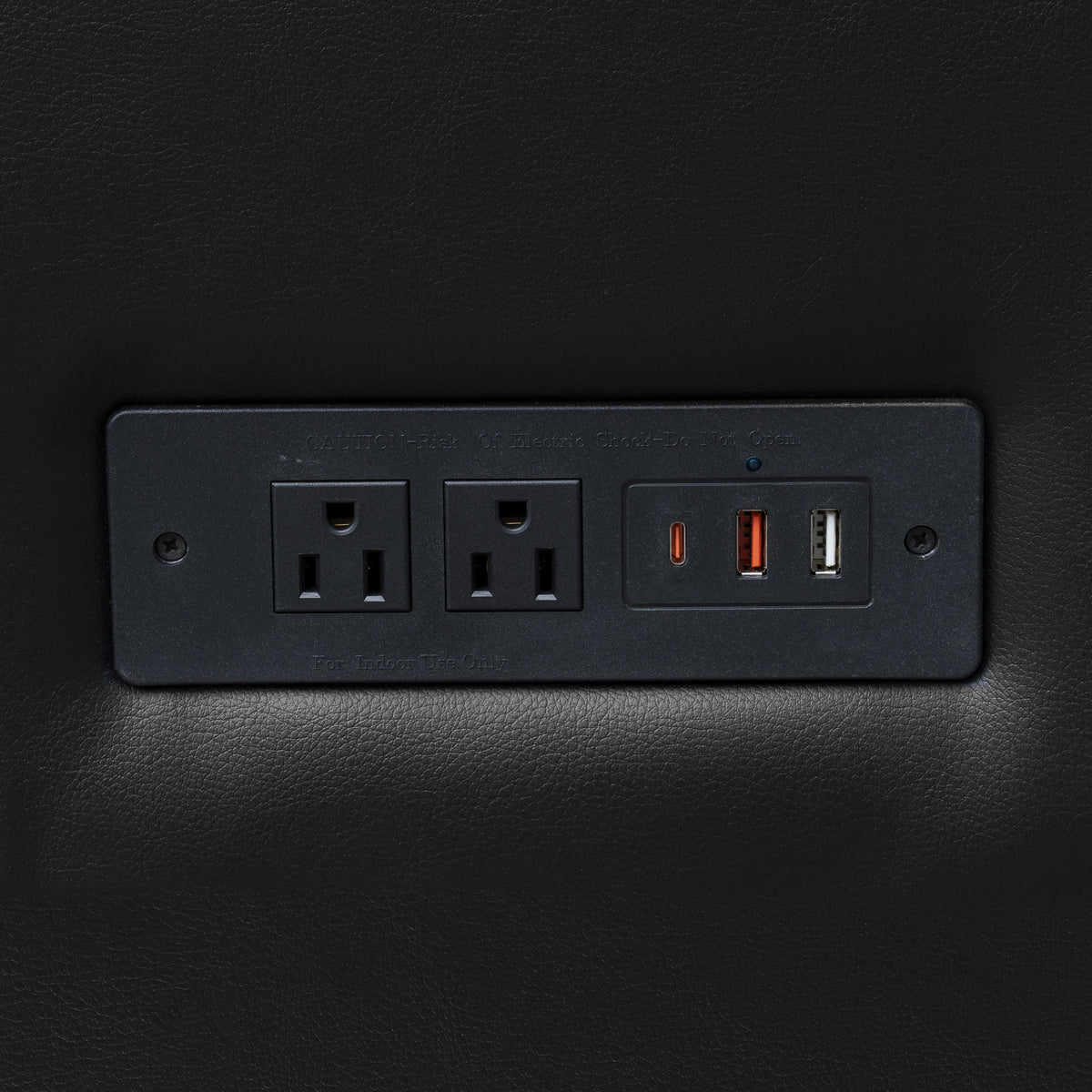 Black/Wood Legs |#| Commercial LeatherSoft Reception Chair with AC/USB/USB-C Charging Ports in Black