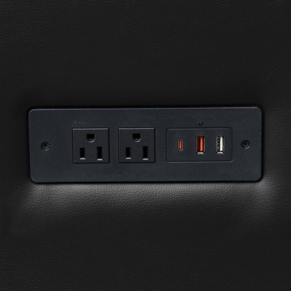 Black/Wood Legs |#| Commercial LeatherSoft Reception Chair with AC/USB/USB-C Charging Ports in Black