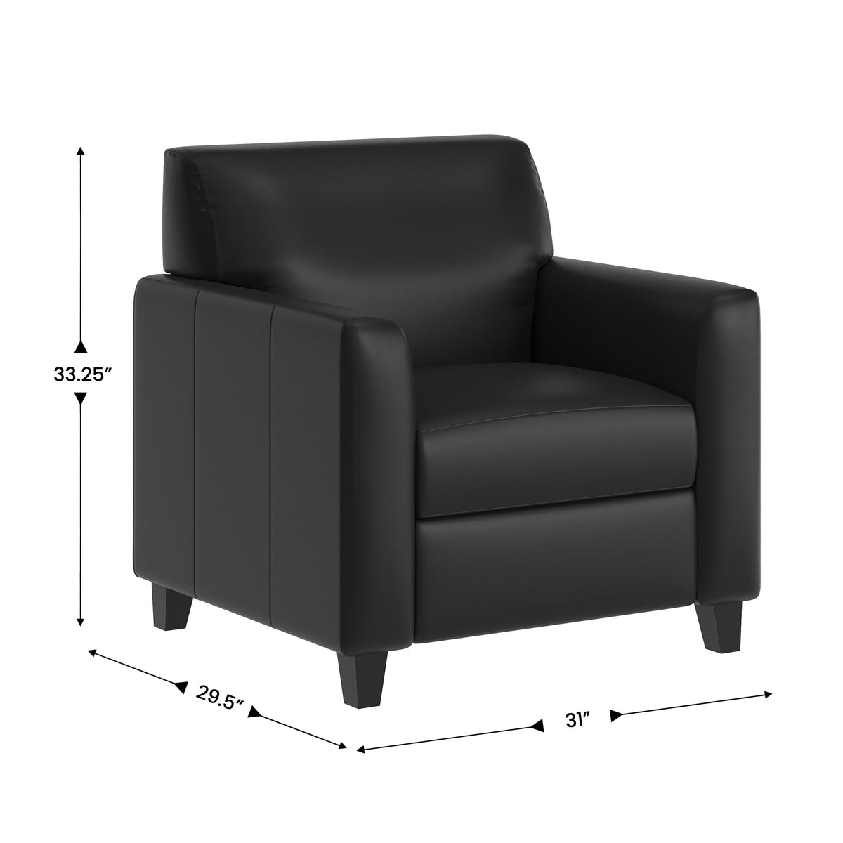 Black/Wood Legs |#| Commercial LeatherSoft Reception Chair with AC/USB/USB-C Charging Ports in Black