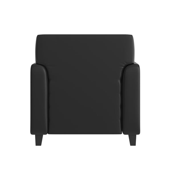Black/Wood Legs |#| Commercial LeatherSoft Reception Chair with AC/USB/USB-C Charging Ports in Black