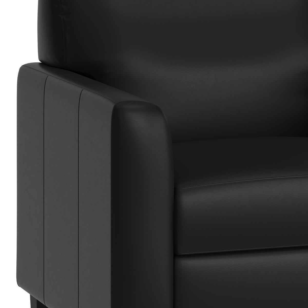 Black/Wood Legs |#| Commercial LeatherSoft Reception Chair with AC/USB/USB-C Charging Ports in Black