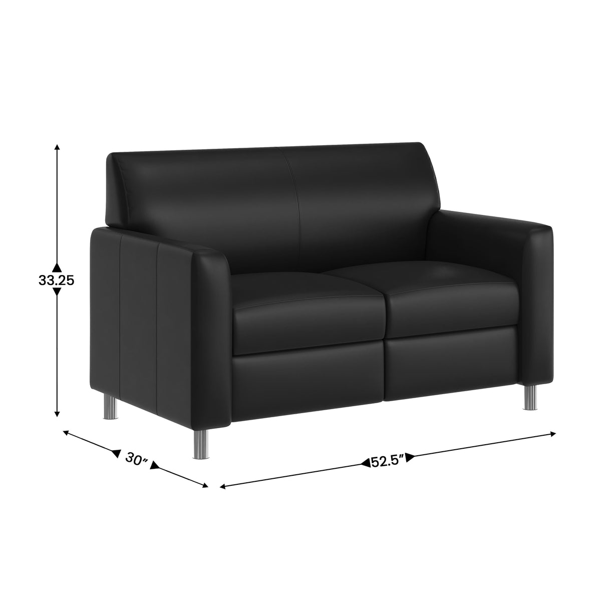Black/Chrome Legs |#| LeatherSoft Reception Loveseat - Chrome Legs-AC/USB/USB-C Charging Ports-Black