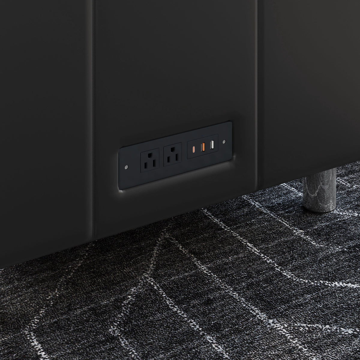Black/Chrome Legs |#| LeatherSoft Reception Loveseat - Chrome Legs-AC/USB/USB-C Charging Ports-Black