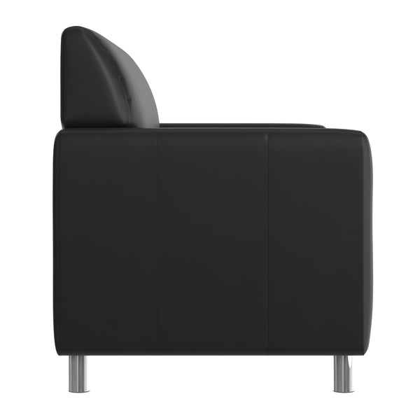 Black/Chrome Legs |#| LeatherSoft Reception Loveseat - Chrome Legs-AC/USB/USB-C Charging Ports-Black