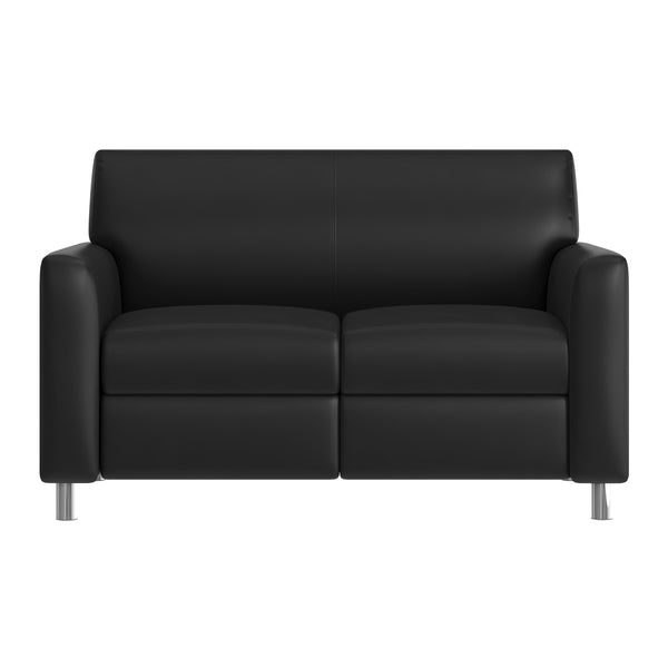 Black/Chrome Legs |#| LeatherSoft Reception Loveseat - Chrome Legs-AC/USB/USB-C Charging Ports-Black