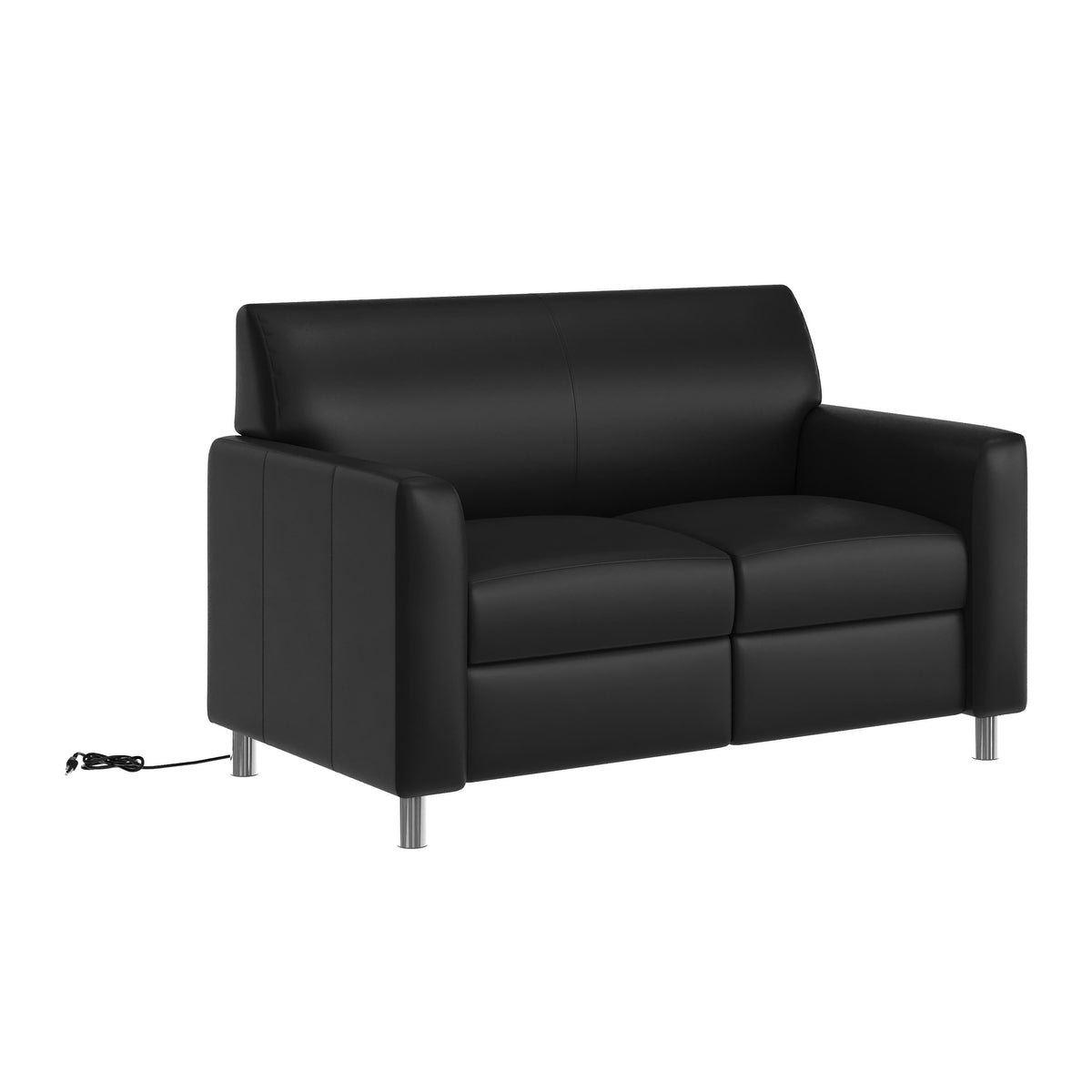 Black/Chrome Legs |#| LeatherSoft Reception Loveseat - Chrome Legs-AC/USB/USB-C Charging Ports-Black