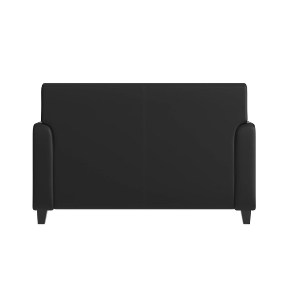 Black/Wood Legs |#| Black LeatherSoft Loveseat w/ Clean Line Stitched Frame - Reception Seating