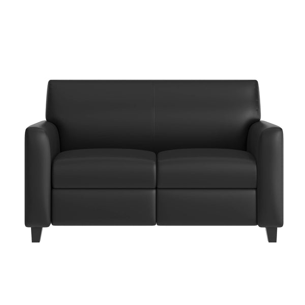 Black/Wood Legs |#| Black LeatherSoft Loveseat w/ Clean Line Stitched Frame - Reception Seating