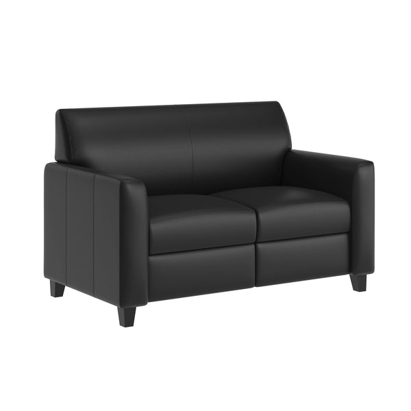 Black/Wood Legs |#| Black LeatherSoft Loveseat w/ Clean Line Stitched Frame - Reception Seating