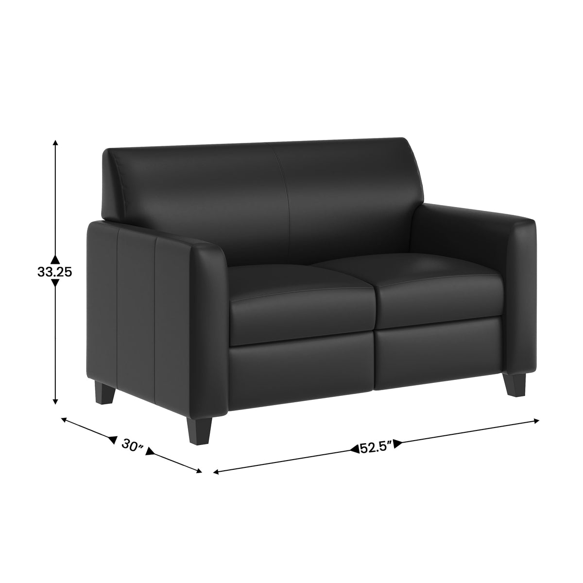 Black/Wood Legs |#| Black LeatherSoft Loveseat w/ Clean Line Stitched Frame - Reception Seating