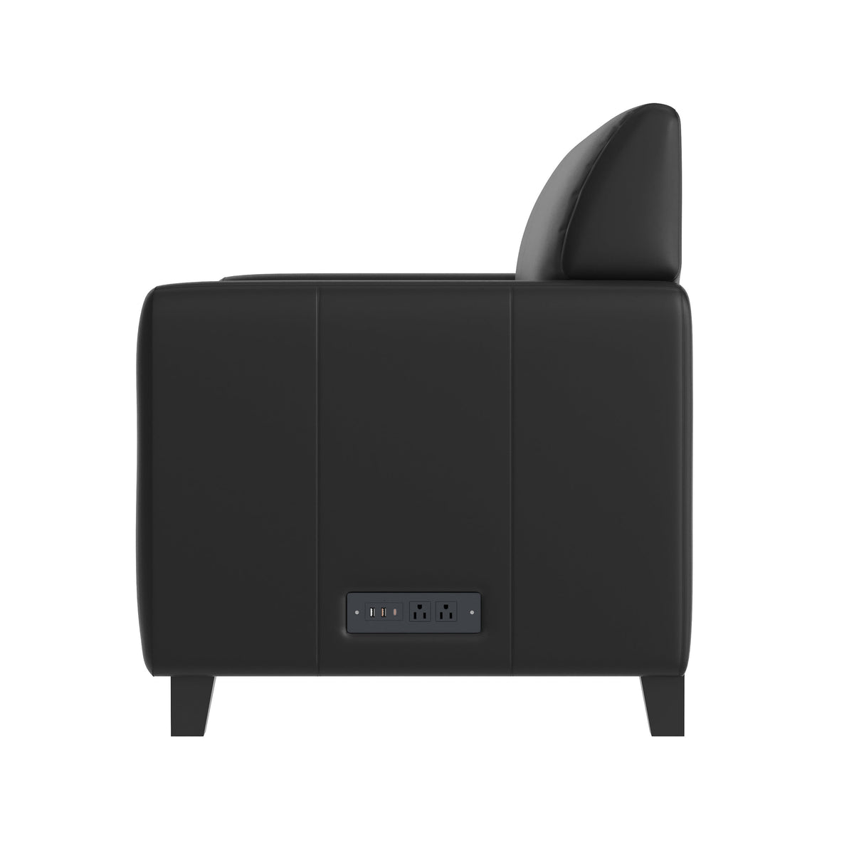 Black/Wood Legs |#| Black LeatherSoft Loveseat w/ Clean Line Stitched Frame - Reception Seating