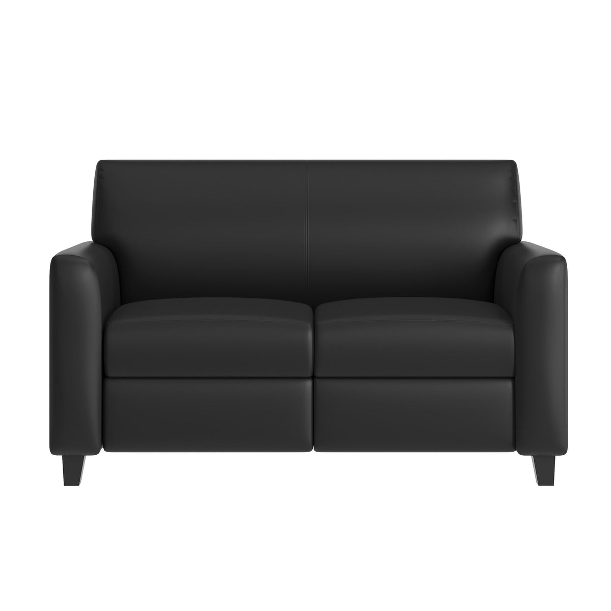 Black/Wood Legs |#| Black LeatherSoft Loveseat w/ Clean Line Stitched Frame - Reception Seating