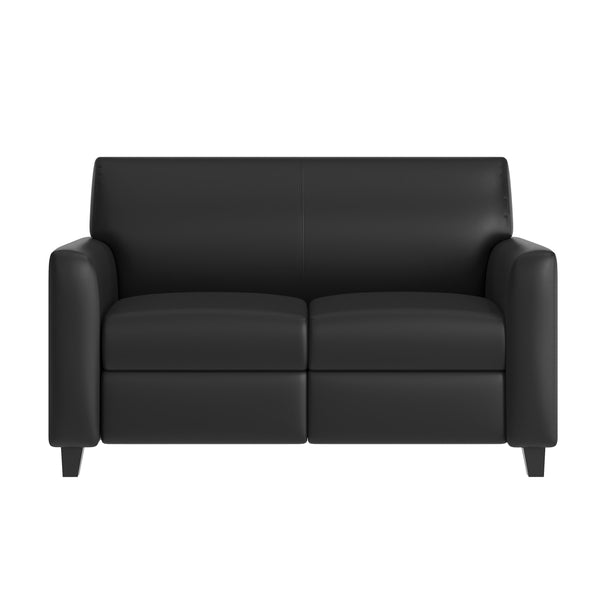 Black/Wood Legs |#| Black LeatherSoft Loveseat w/ Clean Line Stitched Frame - Reception Seating