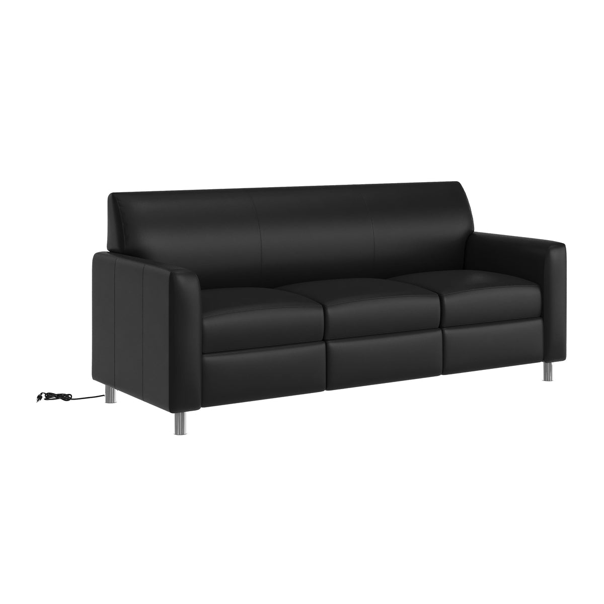 Black/Chrome Legs |#| LeatherSoft Reception Sofa with Chrome Legs-AC/USB/USB-C Charging Ports-Black