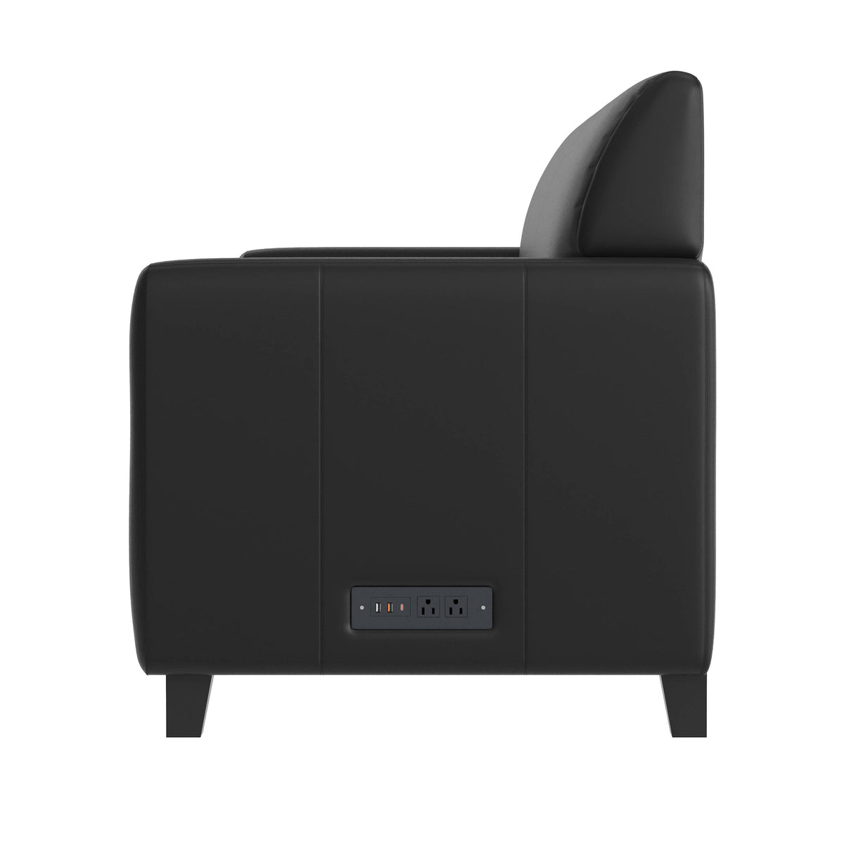 Black/Wood Legs |#| Black LeatherSoft Sofa with Clean Line Stitched Frame - Reception Seating