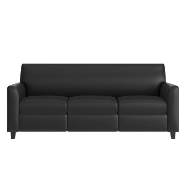 Black/Wood Legs |#| Black LeatherSoft Sofa with Clean Line Stitched Frame - Reception Seating