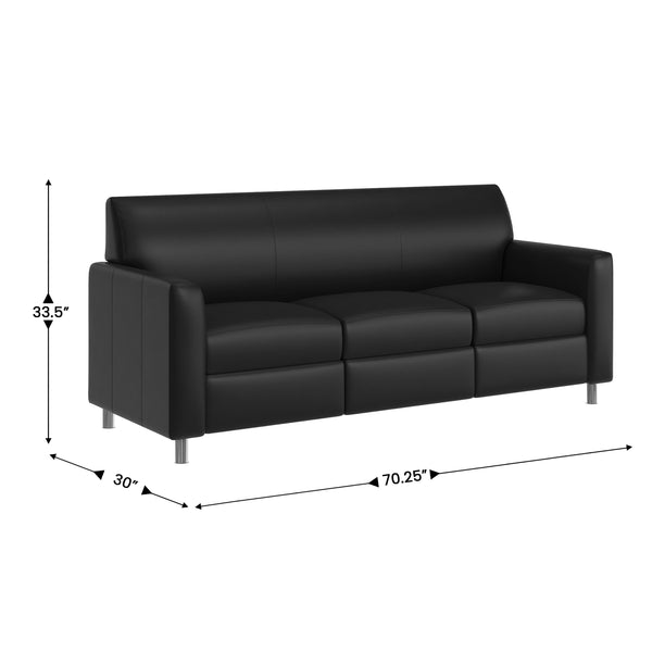Black/Chrome Legs |#| LeatherSoft Reception Sofa with Chrome Legs-AC/USB/USB-C Charging Ports-Black