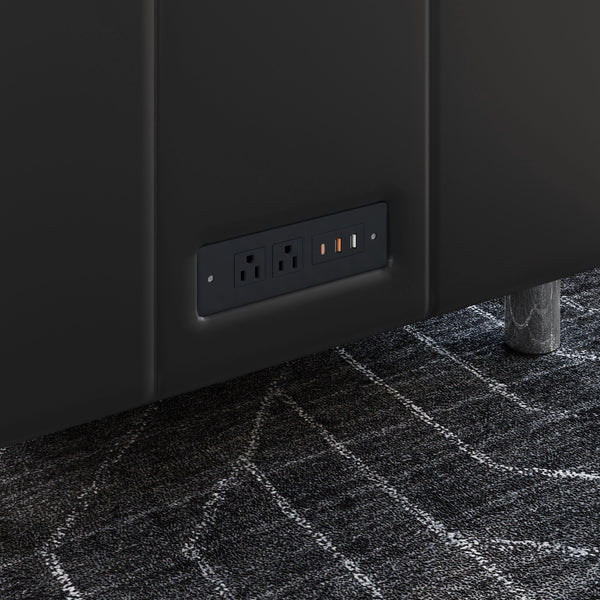 Black/Chrome Legs |#| LeatherSoft Reception Sofa with Chrome Legs-AC/USB/USB-C Charging Ports-Black