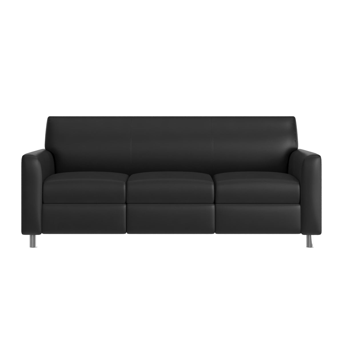Black/Chrome Legs |#| LeatherSoft Reception Sofa with Chrome Legs-AC/USB/USB-C Charging Ports-Black