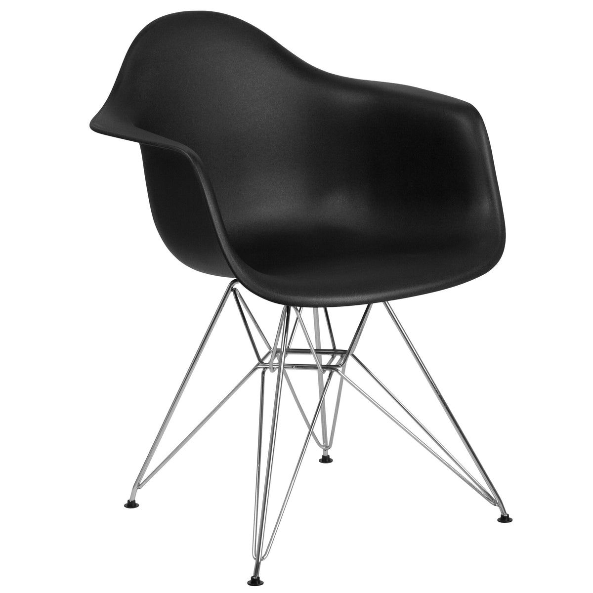 Black |#| Black Plastic Chair with Arms and Chrome Base - Accent & Side Chair