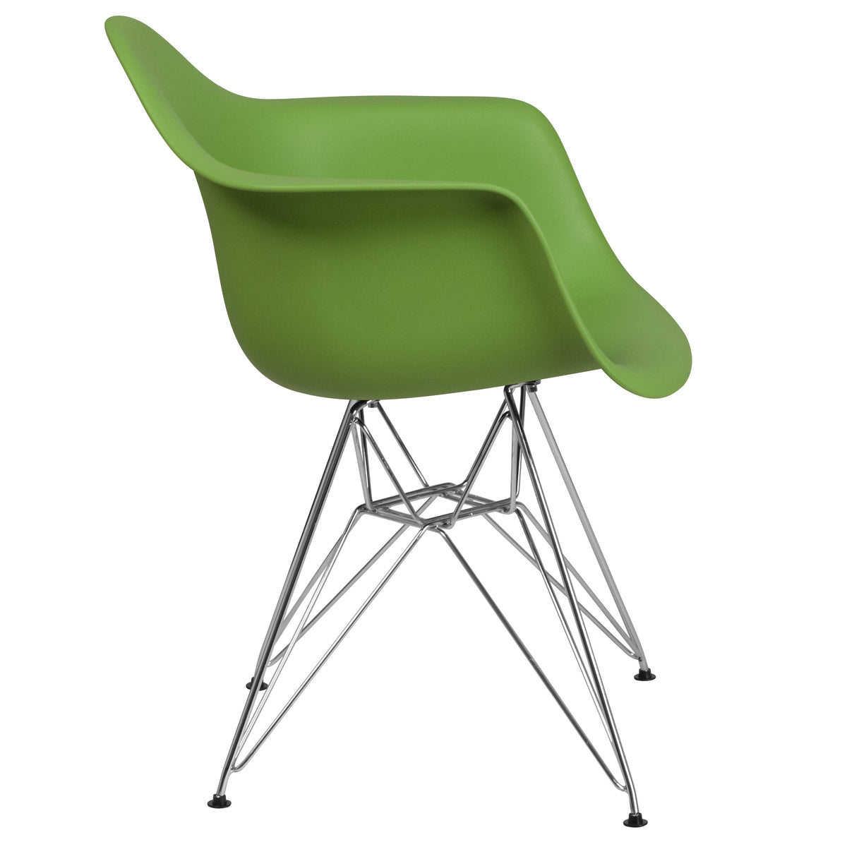 Green |#| Green Plastic Chair with Arms and Chrome Base - Accent & Side Chair