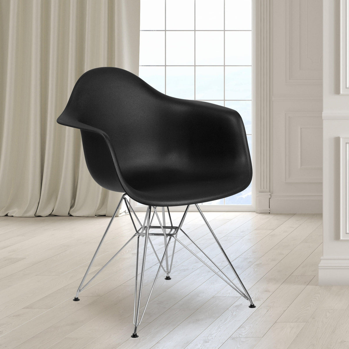 Black |#| Black Plastic Chair with Arms and Chrome Base - Accent & Side Chair