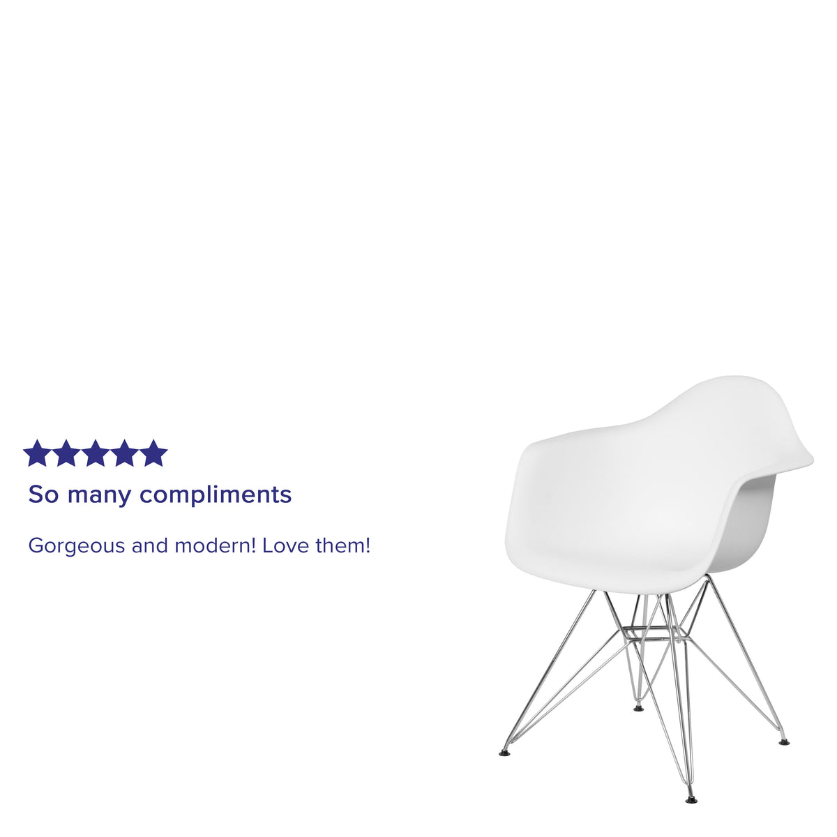 White |#| White Plastic Chair with Arms and Chrome Base - Accent & Side Chair