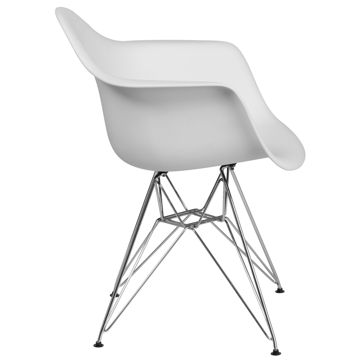 White |#| White Plastic Chair with Arms and Chrome Base - Accent & Side Chair