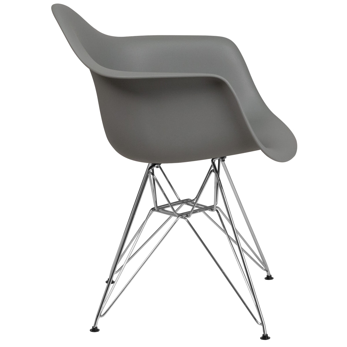 Moss Gray |#| Moss Gray Plastic Chair with Arms and Chrome Base - Accent & Side Chair