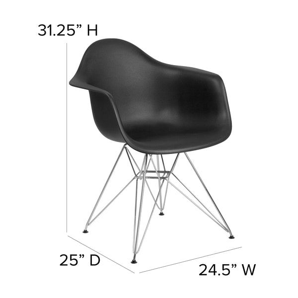Black |#| Black Plastic Chair with Arms and Chrome Base - Accent & Side Chair