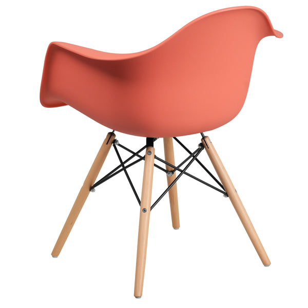 Peach |#| Peach Plastic Chair with Arms and Wooden Legs - Accent & Side Chair