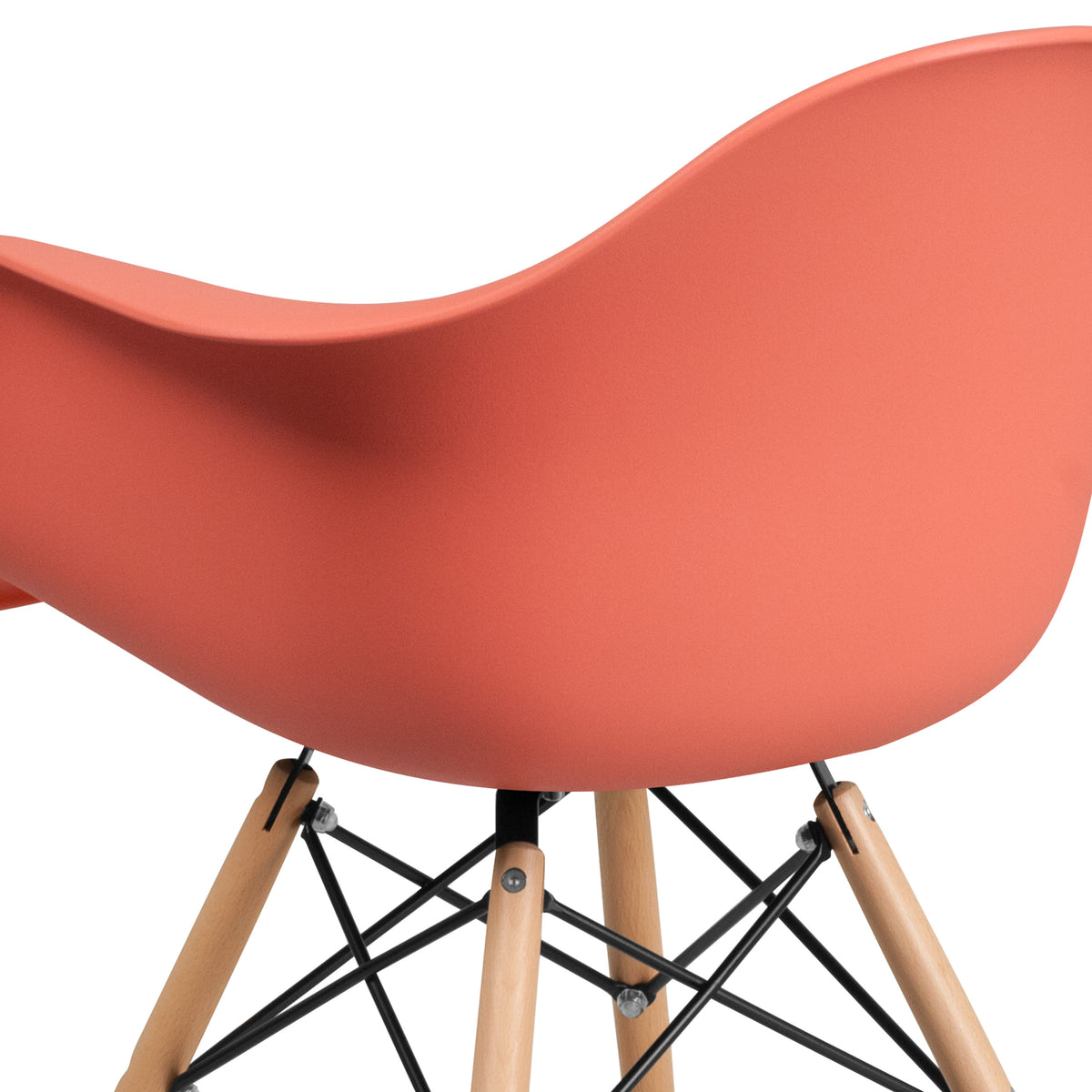 Peach |#| Peach Plastic Chair with Arms and Wooden Legs - Accent & Side Chair