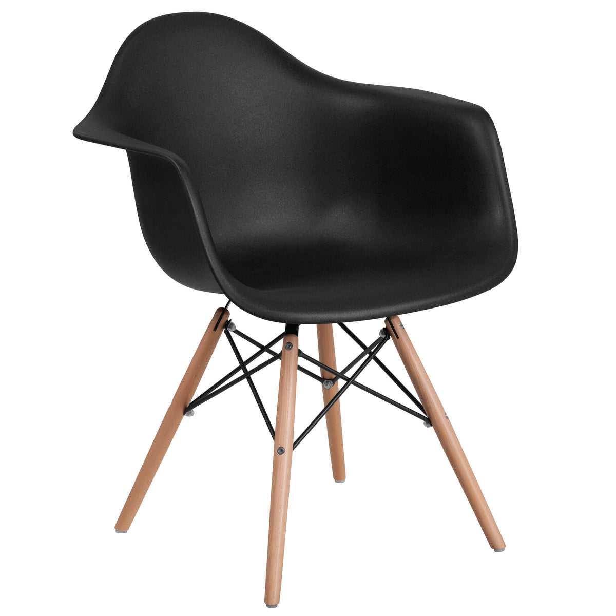 Black |#| Black Plastic Chair with Arms and Wooden Legs - Accent & Side Chair