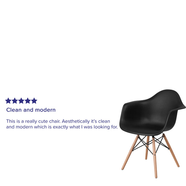 Black |#| Black Plastic Chair with Arms and Wooden Legs - Accent & Side Chair