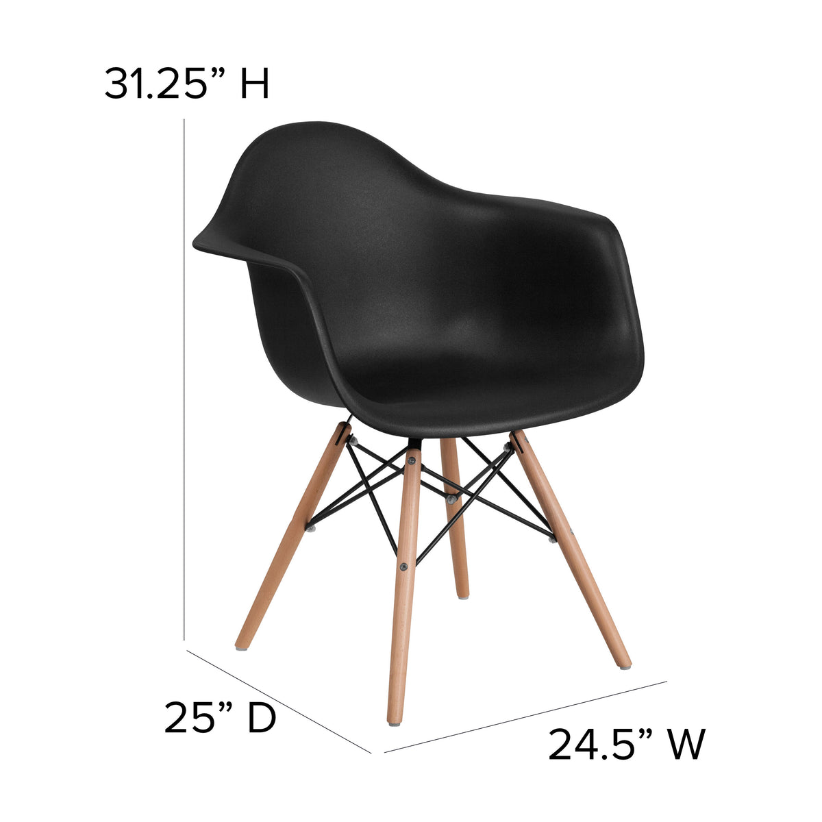 Black |#| Black Plastic Chair with Arms and Wooden Legs - Accent & Side Chair