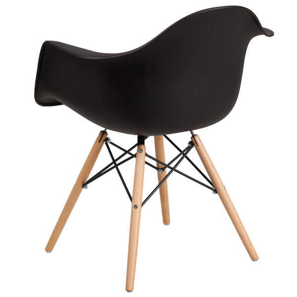 Black |#| Black Plastic Chair with Arms and Wooden Legs - Accent & Side Chair