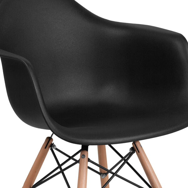 Black |#| Black Plastic Chair with Arms and Wooden Legs - Accent & Side Chair