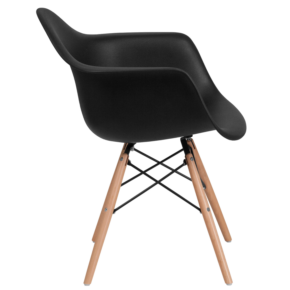 Black |#| Black Plastic Chair with Arms and Wooden Legs - Accent & Side Chair