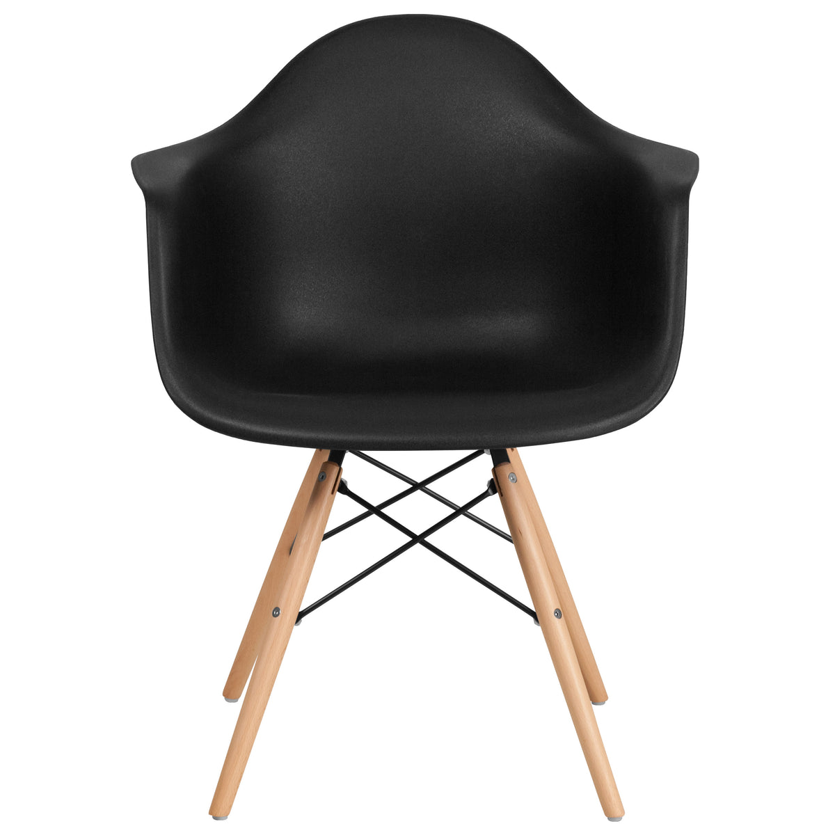 Black |#| Black Plastic Chair with Arms and Wooden Legs - Accent & Side Chair