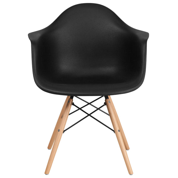 Black |#| Black Plastic Chair with Arms and Wooden Legs - Accent & Side Chair