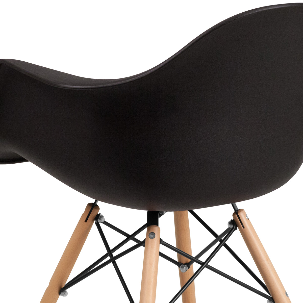 Black |#| Black Plastic Chair with Arms and Wooden Legs - Accent & Side Chair