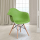 Green |#| Green Plastic Chair with Arms and Wooden Legs - Accent & Side Chair