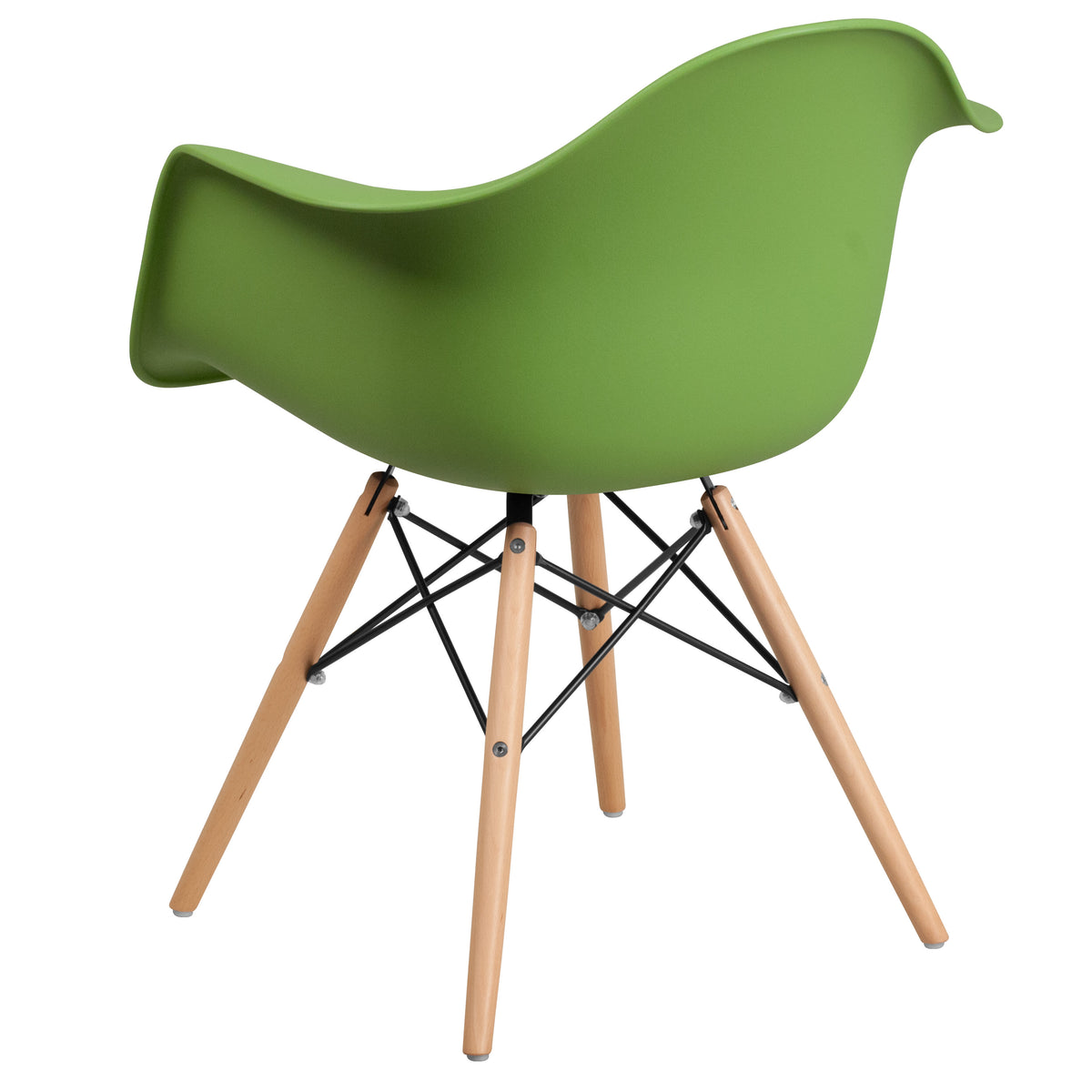 Green |#| Green Plastic Chair with Arms and Wooden Legs - Accent & Side Chair