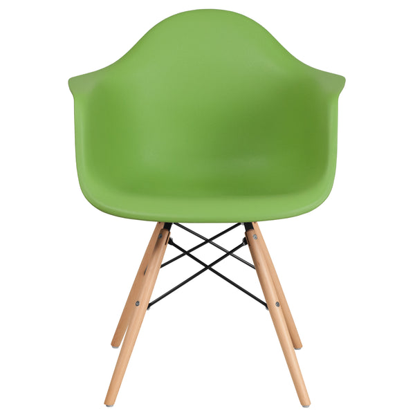 Orange |#| Orange Plastic Chair with Arms and Wooden Legs - Accent & Side Chair