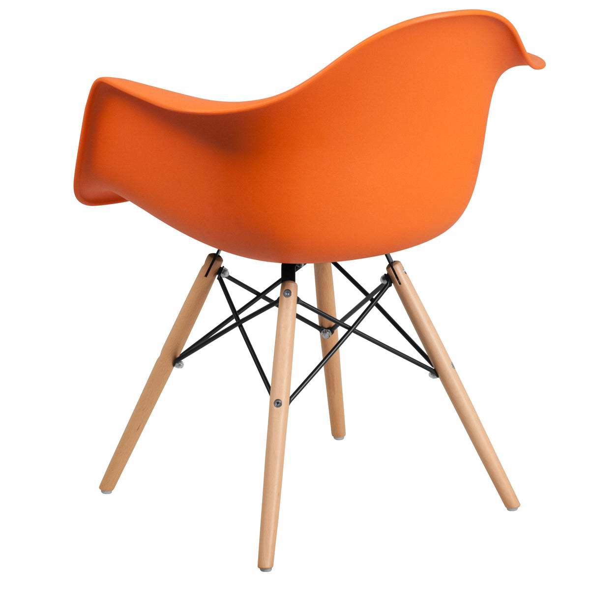 Orange |#| Orange Plastic Chair with Arms and Wooden Legs - Accent & Side Chair