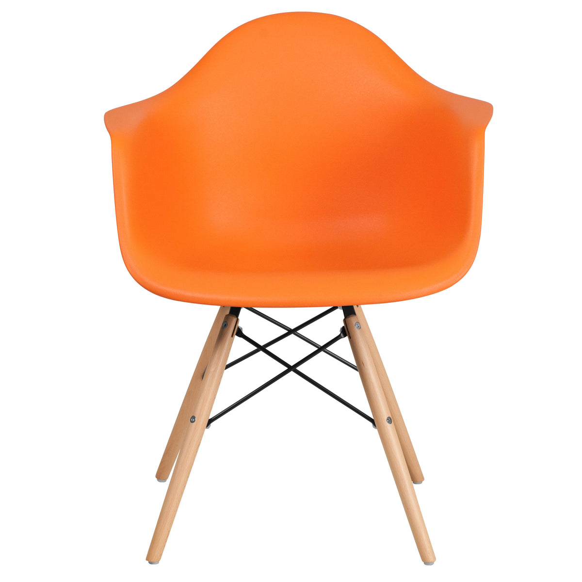 Orange |#| Orange Plastic Chair with Arms and Wooden Legs - Accent & Side Chair